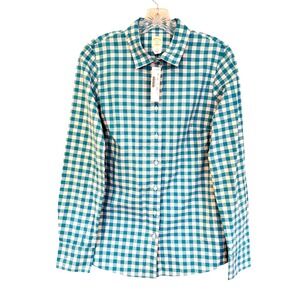 J. Crew The Perfect Shirt Gingham Button Up Shirt Women 4 Teal Preppy Classic